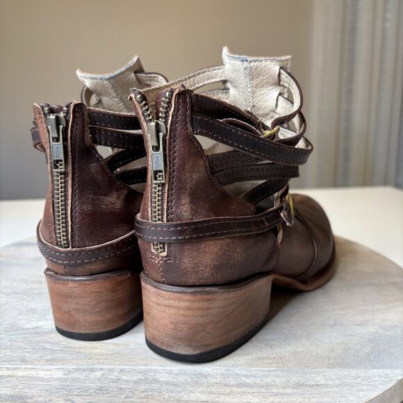 Freebird by Steven Stair Brown Leather Cutout Ankle Boots Buckle Strap Women’s 9 - Picture 6 of 9